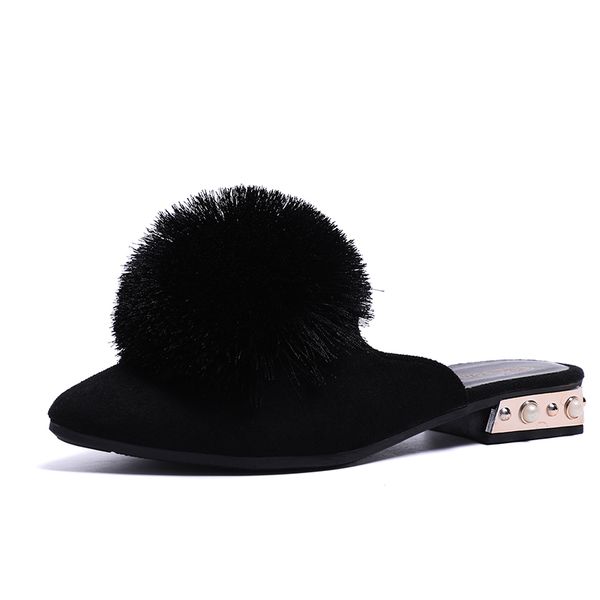 

kjstyrka 2020 women's summer solid toe-covered slipper fashion pointed women breathable lazy slippers flat sandals women mule, Black