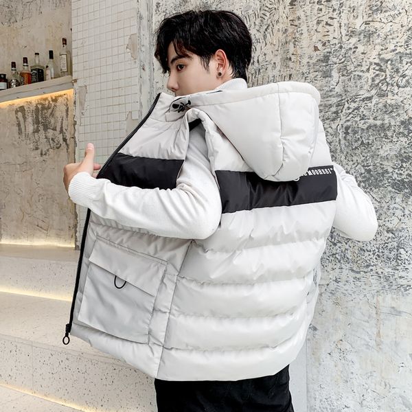 

men's jacket vest 2019 fall and winter new fashion casual simple comfortable breathable cap jacket vest 4xl, Black;white