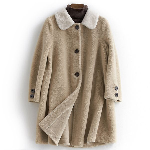 

real fur coat female wool jacket vintage autumn winter coat women clothes 2020 korean sheep shearling manteau femme 23716, Black