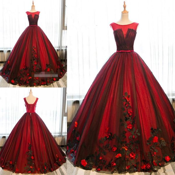 

2019 latest black and red ball gown quinceanera dresses tulle sweet 16 lace up appliques prom dresses party gowns special occasion dresses, Blue;red