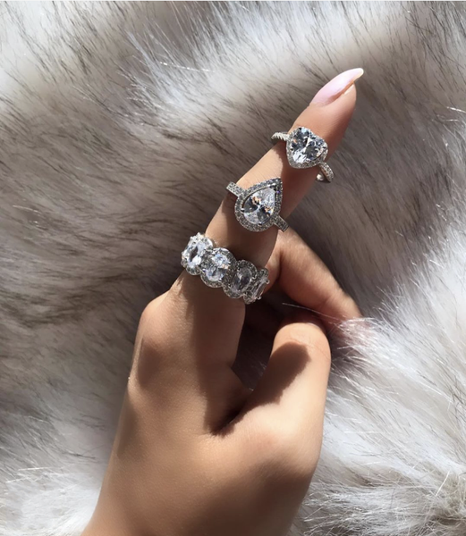 

new 925 sterling silver ring finger three styles square drop heart diamond wedding engagement cocktail rings for women jewelry, Golden;silver