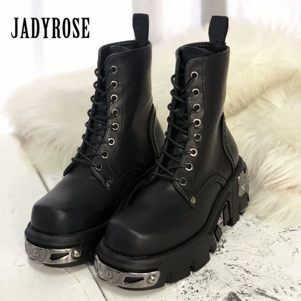 

jady rose punk style women ankle boots black 6cm platform boot high military boots metal decor autumn winter botas mujer t200104
