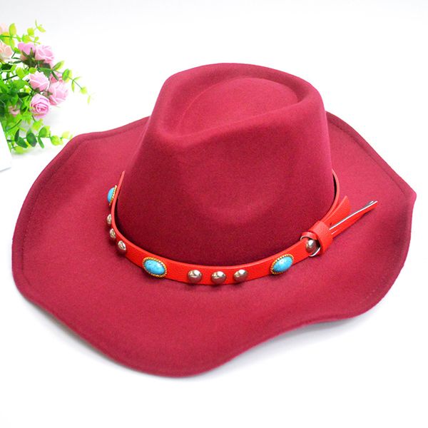 Fashion-ocidentais chapéus de cowboy com Jewel Belt Buckle Moda Outono Inverno Ampla Brim Fedoras Hats Caps para mulheres dos homens
