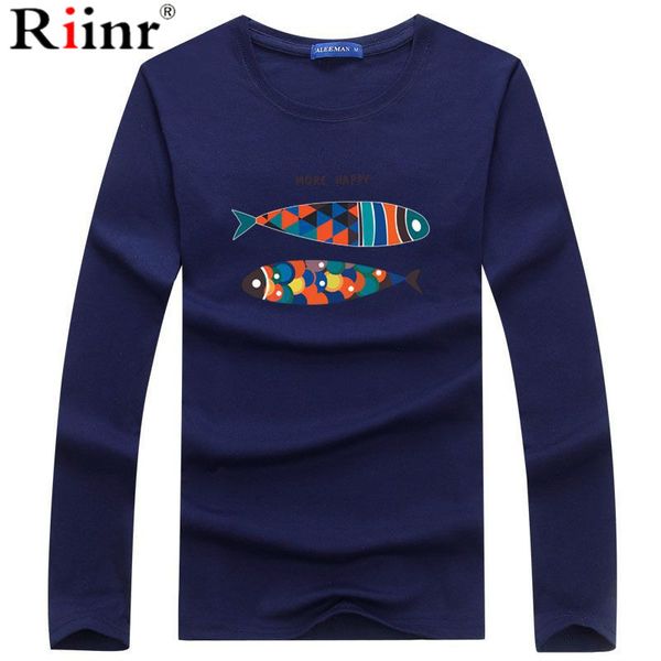 

riinr 2020 new spring creative fish print long sleeve cotton tee shirt casual men large size clothes men t-shirt o-neck 5xl, White;black