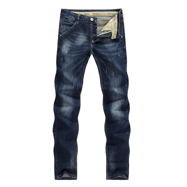 

2017 fashion men's jeans classic stretch dark blue business casual pants tapered slim fit scratched long trousers gentleman 36