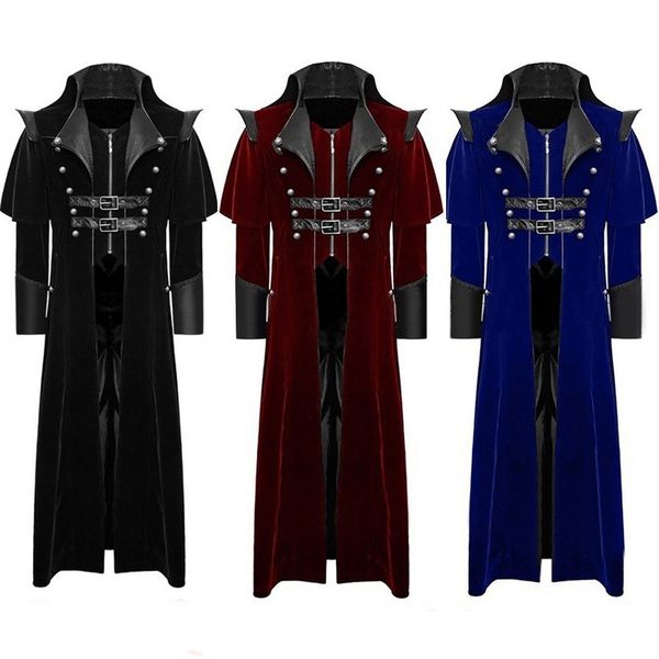 

men's gothic frock jacket men button fashion steampunk vintage tailcoat jacket gothic frock uniform coat vintage medieval tuxedo, Black;brown
