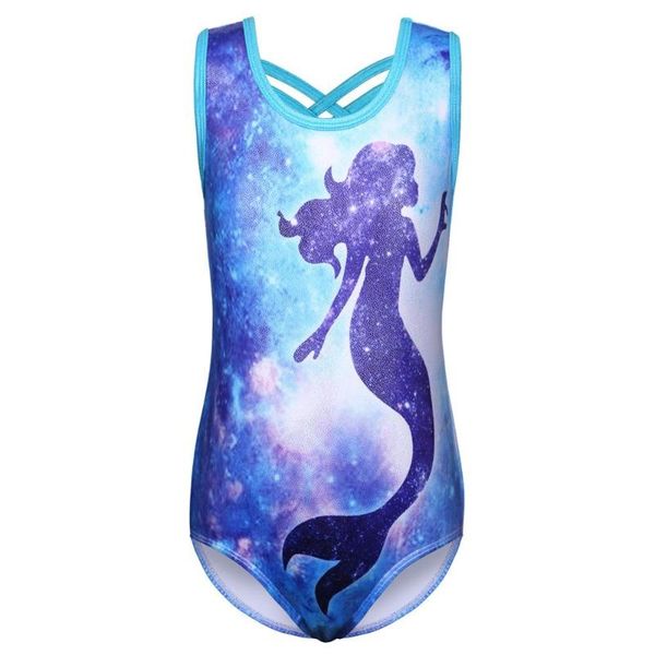 

baohulu girls gymnastics leotard galaxy human fish pattern ballet leotard sleeveless dance wear professional sparkly bodysuits, Black;red