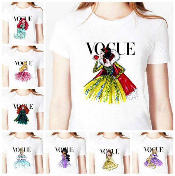 

лучшая доставка 2019 новый Vogue принцесса печати белый снег Белая футболка с коротки