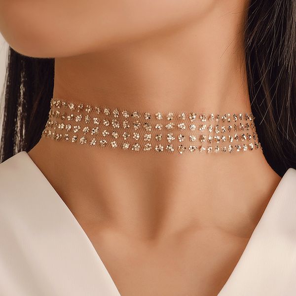

korean version of choker gauze temperament neck chain individual cold inwind flash crystal bright piece necklace clavicle chain, Silver