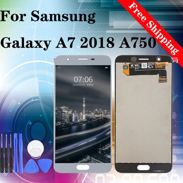 

super amoled дисплей lcd сенсорный экран для samsung a7 2018 года sm-a750 a750f 6" свободная перевозка груза dhl