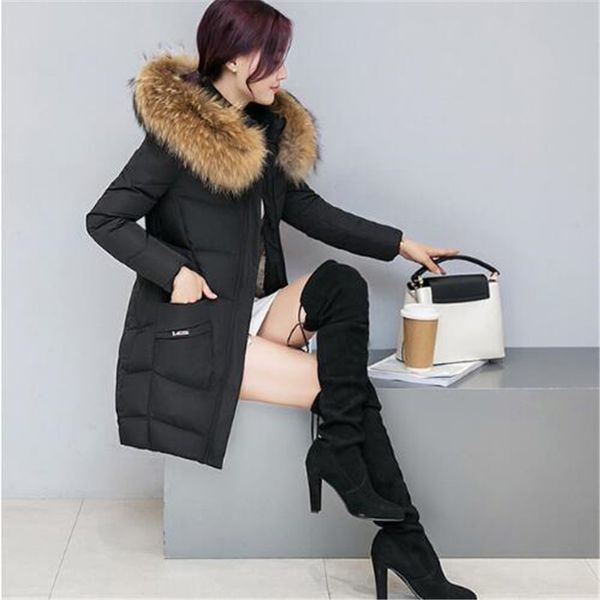 

large fur collar winter jacket women parkas 2018 new fashion coat white duck down jacket parkas for women winter, Black