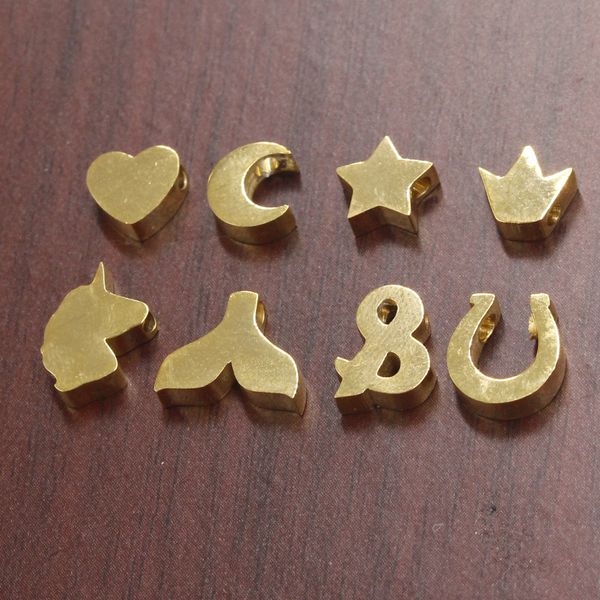 

jaymaxi heart star crown fishtail horseshoe gold color charms mirror polished stainless steel 1.8mm bead 20piece/lot, Bronze;silver