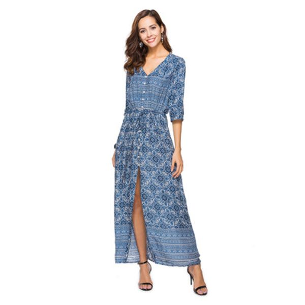 

women bohemian dresses new print split beach skirt fashion casual dress perfect for holiday beach party and travel, Black;gray