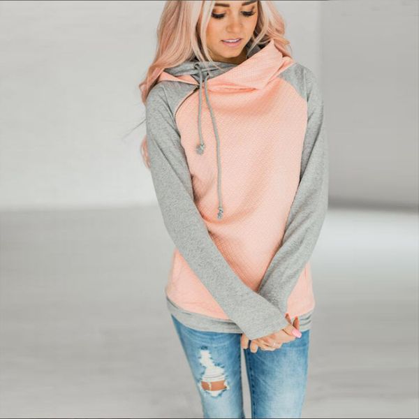

2018 new european and american women autumn winter zipper stitching hoodie sweater jacket coat, Black;brown
