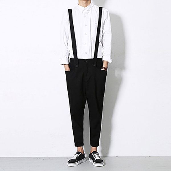 

men's jeans hombre fashion harajuku personality hip hop men jeans pants nine-cent bib pants working clothes vaqueros hombre, Blue