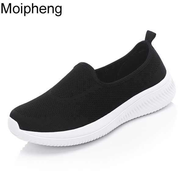 

moipheng women flats loafers ladies slip-on round toe sneakers female platform casual shoes woman breathable shoes espadrilles, Black