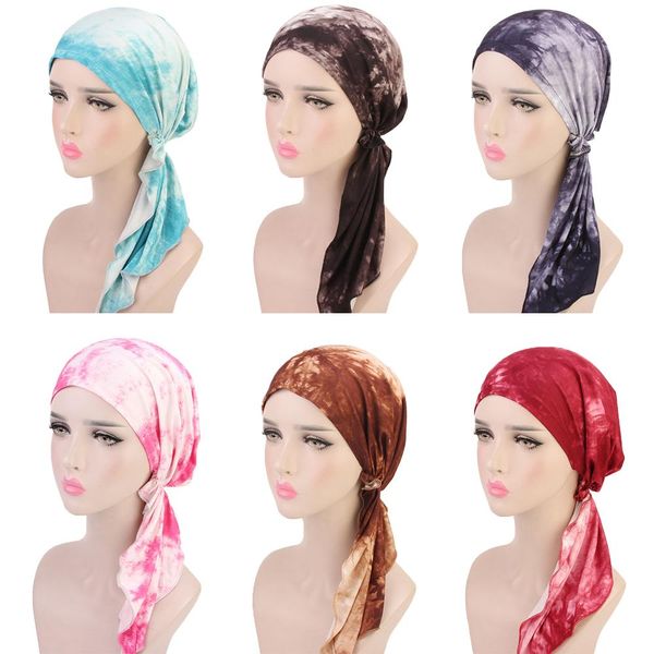 

muslim female hats for women headscarf print turban chemotherapy wrap caps for ladies girls cancer chemo hats bonnet femme new, Blue;gray