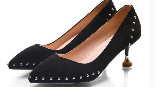 

2019 women's shoes in spring and autumn with new style high heel fine heel pointed end suede @3036, Black