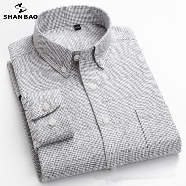 

shanbao brand men's slim long-sleeved shirt 2020 autumn new 100% cotton soft and comfortable high-quality brushed casual shirt, White;black