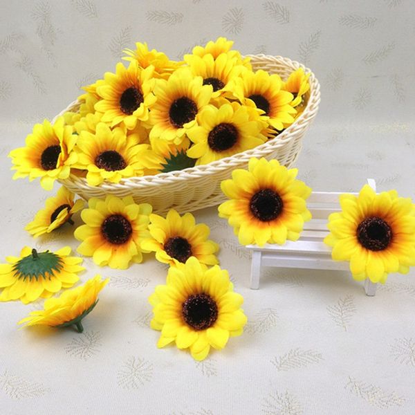 

200pcs artificial sunflowers heads 7cm fake flowers blooms to make garden wedding kissing balls arch garland