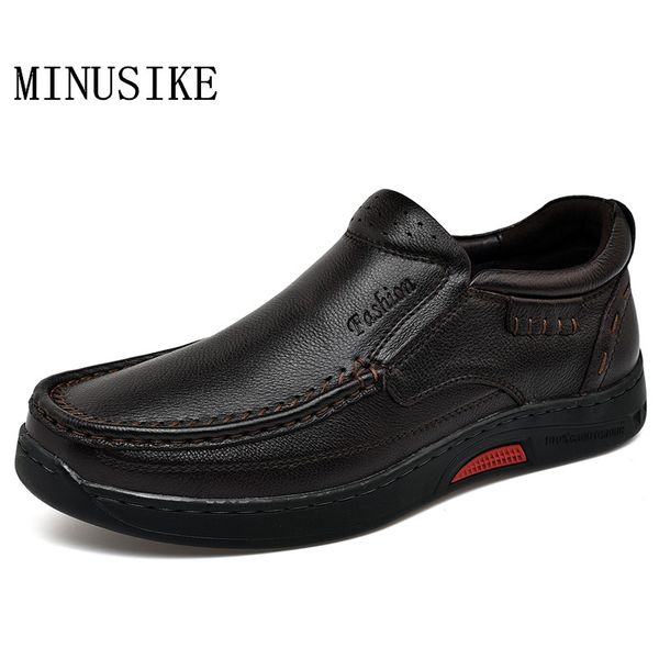 

genuine leather men casual shoes 2020 men loafers moccasins breathable slip on driving shoes dad flats, Black