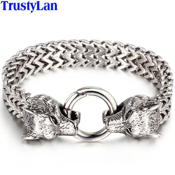 

skull wolf lion head bracelet stainless steel men's friendship animal bracelets for men 2019 gothic hand chain bracelet jewelry, Golden;silver