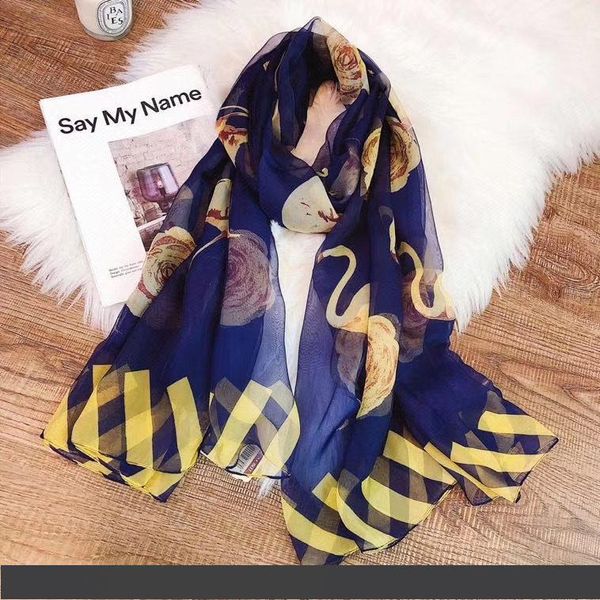 

spring silk scarf 2019 women letter shawl scarf fashion long neck ring christmas gift wholesale 180x70cm, Blue;gray