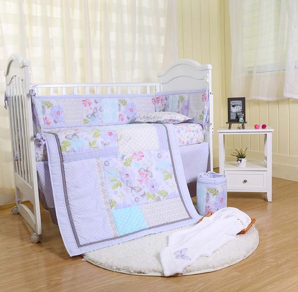 High Quality Baby Quilt Bumper Crib Bedding Set For Infant Girl Cotton Cot Embroidered Flowers Erfly Kids Twin