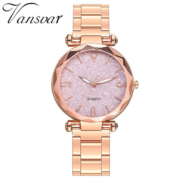

women watches creative dial quartz ladies watch starry sky rose gold waterproof female wristwatch, Slivery;brown