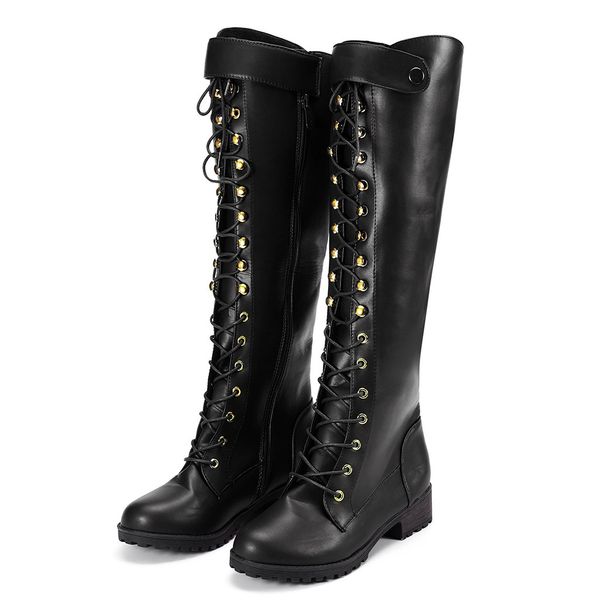 

sagace boots women winter shoes leather women winter boots warmful knee high lace-up motorcycle boot 22dec.4, Black