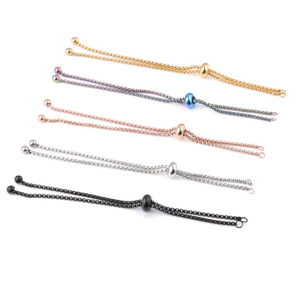 

partysu stainless steel bolo chain bracelets fit pendant bracelet adjustable extend for women trendy jewelry making findings, Black