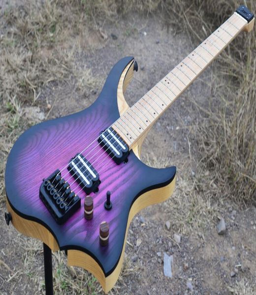 

безголовый электрогитара фиолетовый ясень дерево тела пламя клен дерево шеи светящиеся боковые ноты пламя клен гриф бесплатная доставка