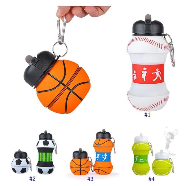 

kids sports water bottle school drinking cup collapsible ball shaped leak proof baseball tennis soccer volleyball travel mug mma2577