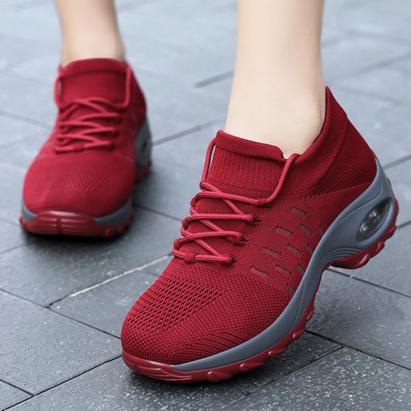 

retro red sneakers women shoes outdoor platform wedge shoes ladies sock lace-up women tennis casual zapatillas mujer