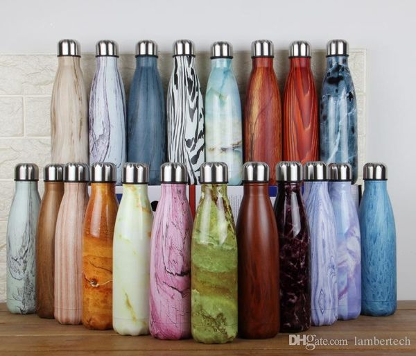 

500ml wood water bottle creative double wall 304 stainless steel insulated vacuum bottle coffee cola cup milk bottle drinkware