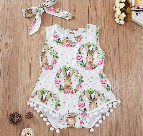 

baby easter day sleeveless rabbit print romper and headband girl o-neck jumpsuit and hair band kids bodysuit clothes one piece zht 336, Blue