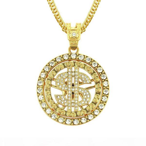 

мода круглый доллар сша деньги вход цепи с rhinestone позолоченный hip hop rap singer мода ювелирные изделия для мужчин женщин, Silver