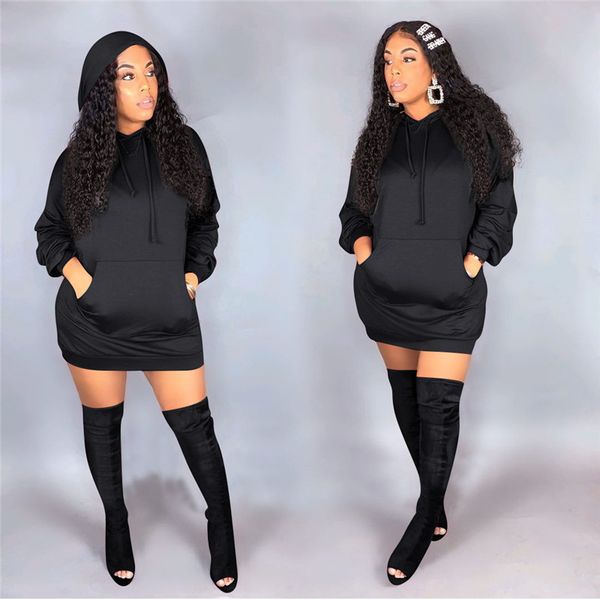

casual womens hooded dresses autumn fashion designer long sleeve solid color dresses spring simple style womens clothing, Black;gray