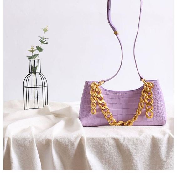 

women's fashion high-quality alligator handbag concise metal thick chain mini elegant baguette bag shoulder bag office daily
