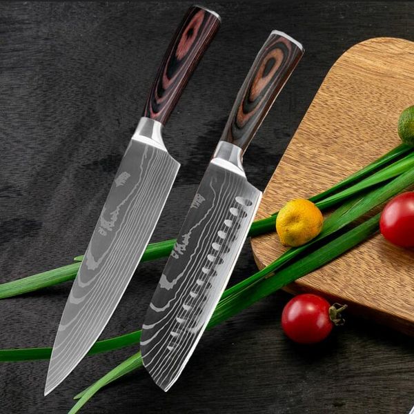 

2шт шеф-повар нож дамаск нержавеющая сталь кухня сашими ножи деревянная ручка