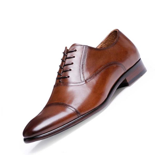

full grain leather business men dress shoes retro patent leather oxford shoes for men, Black