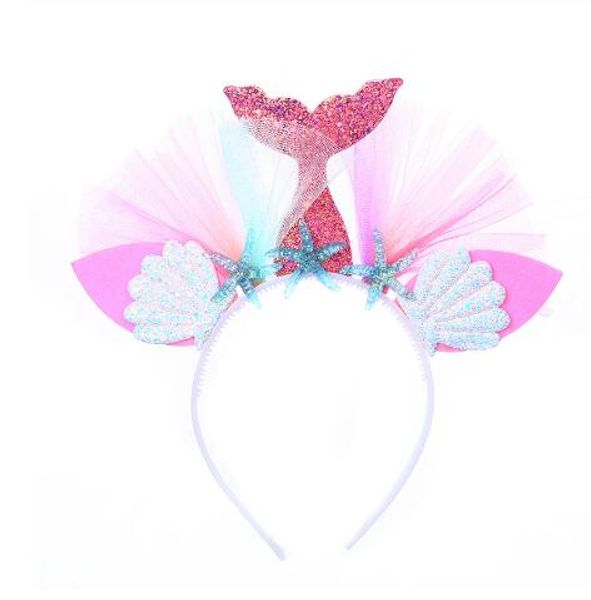 Hot Rainbow Mermaid Headband Princess Mesh Yarn Shell Flower Animal Hairbands Cerchio Accessori per capelli per feste per bambini GB1060