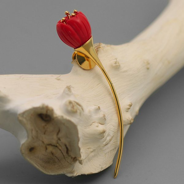 

essar 925 sterling silver red coral flower brooch brooch badge jewelry accessories, Gray