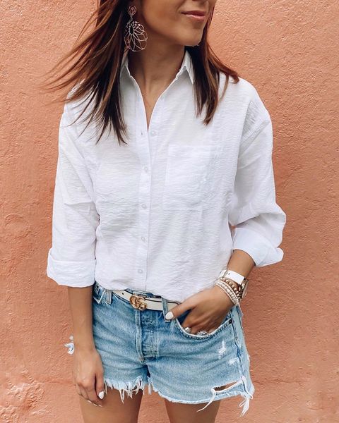 

linen white womens blouses ol style casual long sleeve womens designer shirts lapel neck with pockets lightweight pure color female shirts