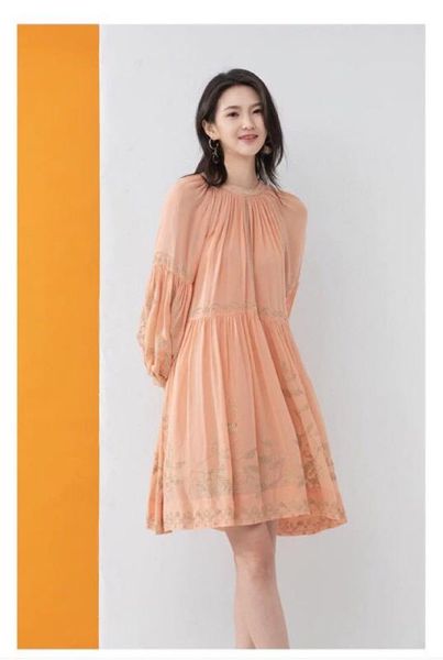 

new arrival 2020 women o neck long lantern sleeves floral embroidery casual loose pink / black runway mini dresses, Black;gray