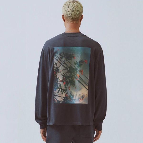 

19fw туман страх божий essentials цветочные фото печатных с длинным рукавом пуловер толстовка crewneck футболка свитер уличные толстовки тро, Black