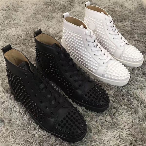 

designs shoes spike junior calf low cut mix 20 red bottom sneaker luxury party wedding shoes genuine leather spikes lace-up casual shoes, Black