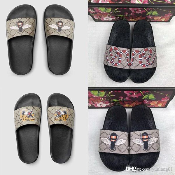 

luxury sandals 20 mix models momen women slippers with box flower tigers snake print rubber leather flip flop with box, Black