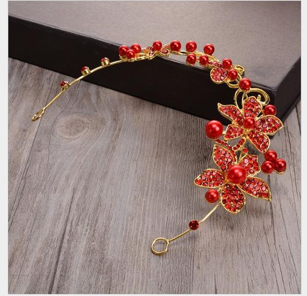 

korean red bead hair belt wedding headdress suit, Slivery;golden