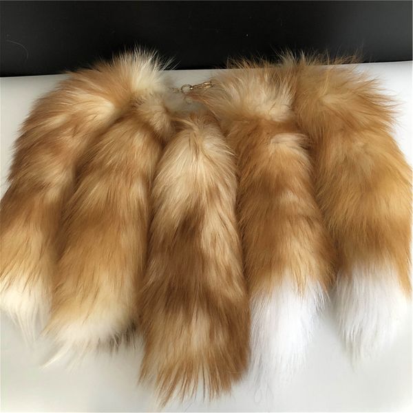 

10pcs real genuine cystal fox fur tail keychians cosplay toy keyrings car keychain bag charm tassels, Silver